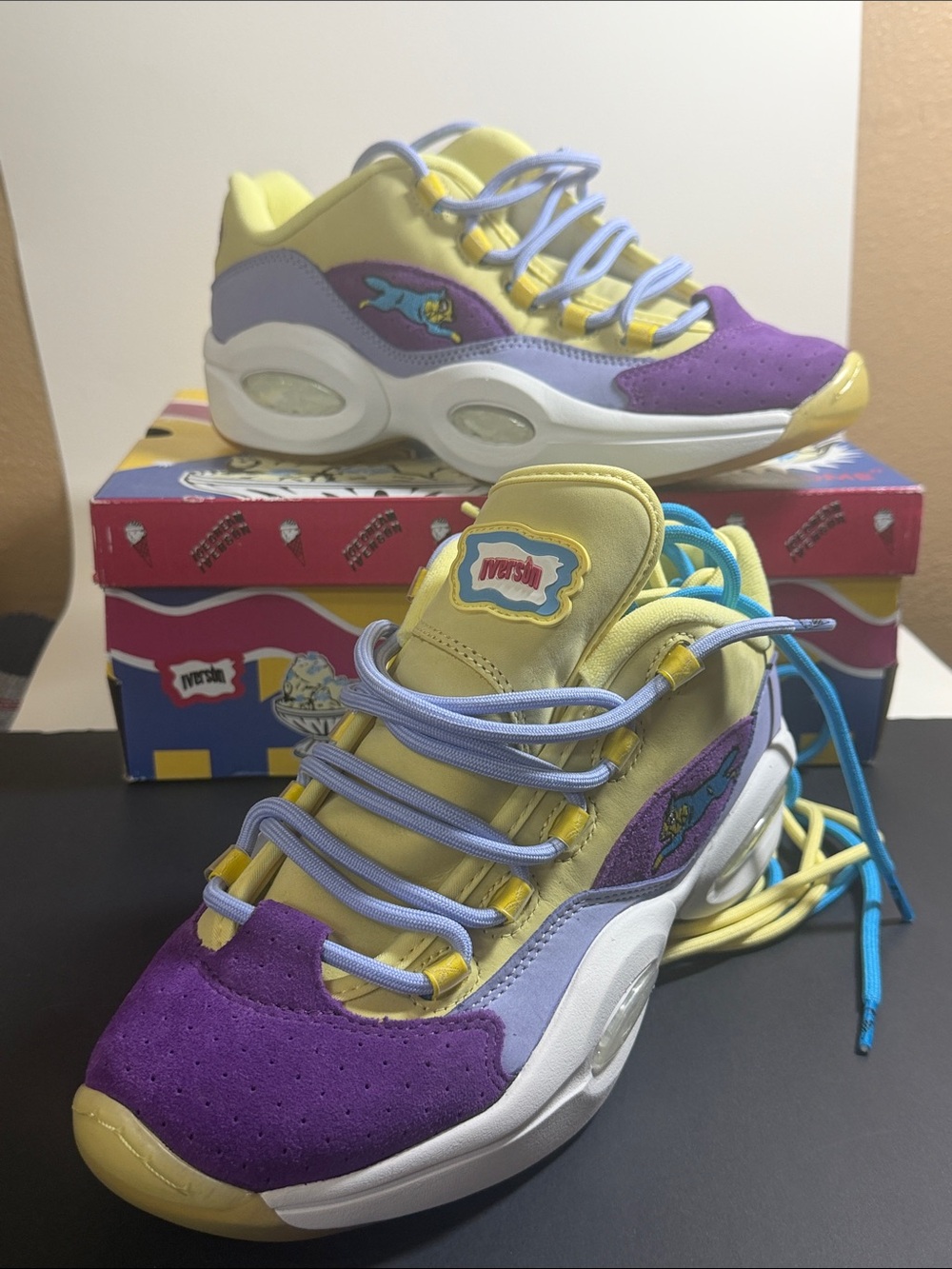 Reebok Iverson- Mens - PURPLE with Yellow OR -GREEN with Yellow Athletic Sneaker